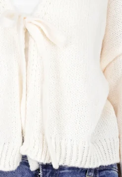 Beige Gebreid Vest met Strik aan de Voorzijde
