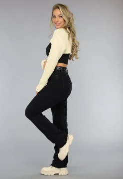 Beige Gehaakt Bolero Truitje met Gescheurde Look