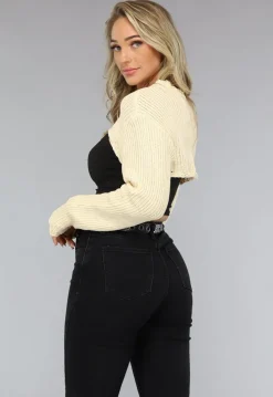Beige Gehaakt Bolero Truitje met Gescheurde Look