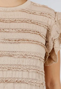 Beige Gehaakte Co-ord Set met Ruffle Mouwen