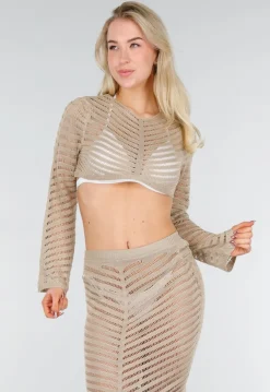 Beige Gehaakte Cover Up Set