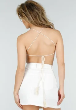 Beige Gehaakte Halter Top met Open Rug