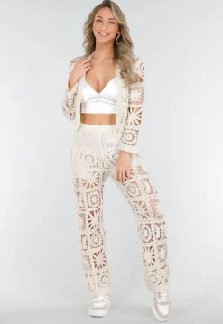 Beige Gehaakte Set met Ingewerkt Broekje