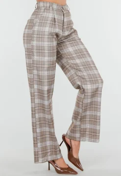 Beige Geruite Pantalon Straight Leg