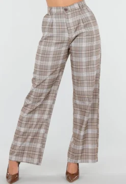 Beige Geruite Pantalon Straight Leg
