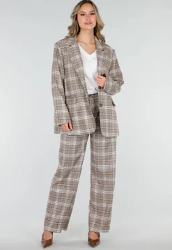 Beige Geruite Pantalon Straight Leg