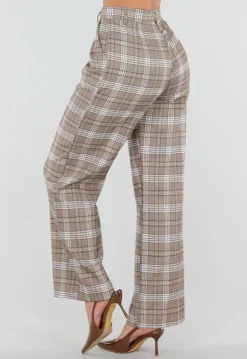 Beige Geruite Pantalon Straight Leg