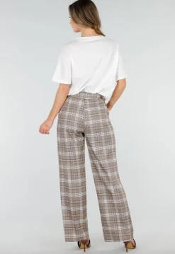 Beige Geruite Pantalon Straight Leg
