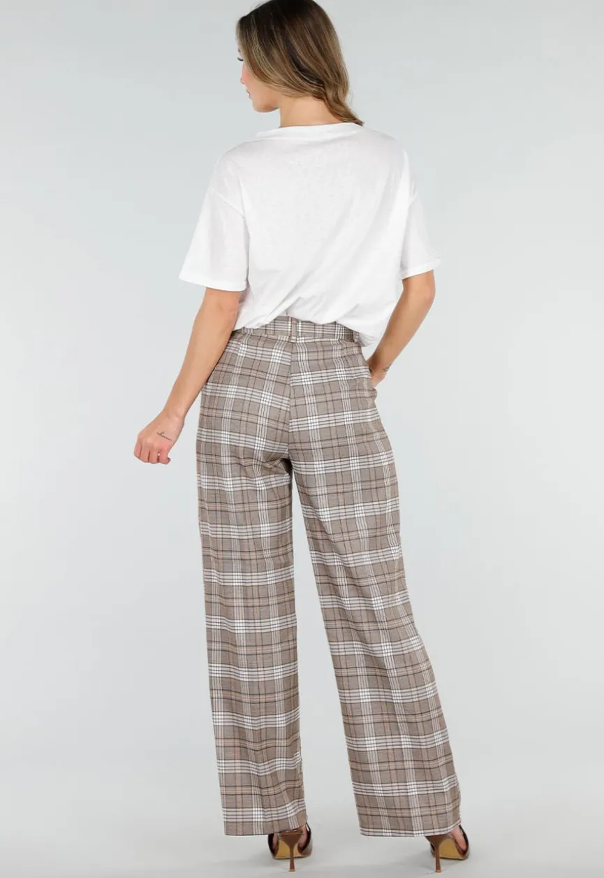 Beige Geruite Pantalon Straight Leg