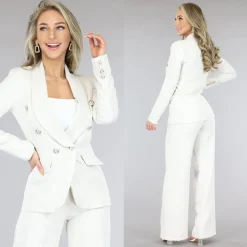 Beige Getailleerde Blazer met Gouden Buttons