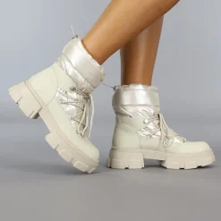 Beige Gewatteerde Snowboots met Grove Zool