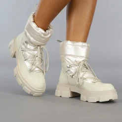 Beige Gewatteerde Snowboots met Grove Zool