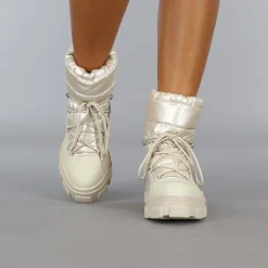 Beige Gewatteerde Snowboots met Grove Zool