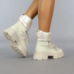Beige Gewatteerde Snowboots met Grove Zool