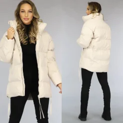 Beige Gewatteerde Winterjas zonder Cappuchon