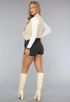 Beige Gilet met Knopen
