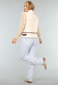 Beige Gilet met Teddy Voering en Gesp Details