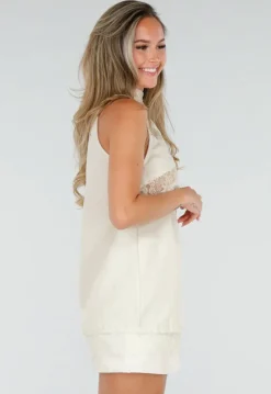 Beige Halter Top met Kant en Sjaalkraag
