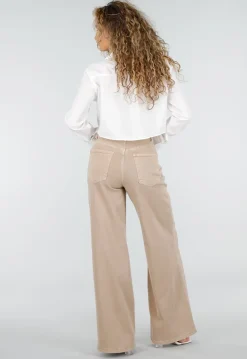 Beige High Waist Wide Leg Jeans met Zilveren Studs