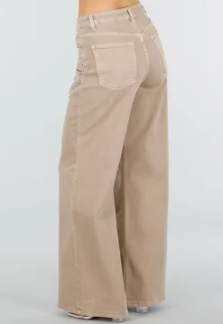 Beige High Waist Wide Leg Jeans met Zilveren Studs