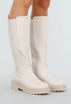 Beige Hoge Laarzen met Chunky Zool