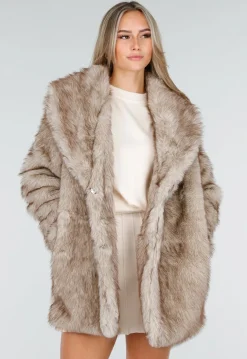 Beige Imitatiebont Jas met Ceintuur
