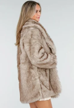 Beige Imitatiebont Jas met Ceintuur