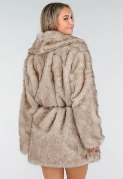 Beige Imitatiebont Jas met Ceintuur