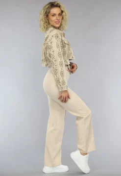Beige Jasje met Geborduurde Print