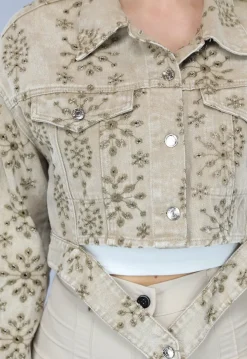 Beige Jasje met Geborduurde Print