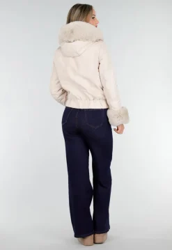 Beige Jas met Faux Fur Kraag en Manchetten