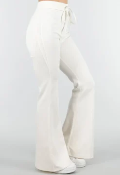 Beige Joggingbroek met Flared Pijpen en Elastische Taille