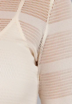 Beige Jurk met Structuur en Onderjurk