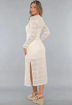 Beige Jurk met Structuur en Onderjurk