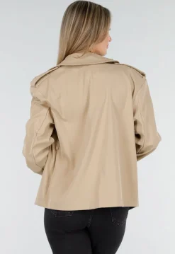 Beige Korte Trenchcoat met Ceintuur en Dubbele Knoopsluiting