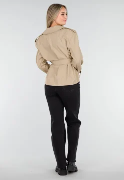 Beige Korte Trenchcoat met Ceintuur en Dubbele Knoopsluiting