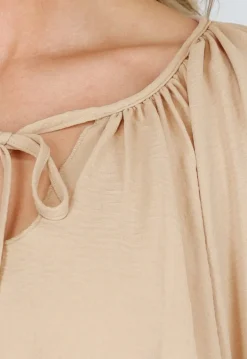 Beige Lange Mouwen Blouse met V-hals en Koordjes