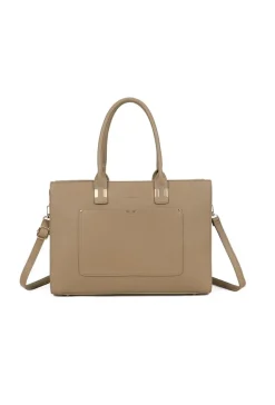 Beige Laptoptas met Dubbele Handvatten en Afneembare Schouderband