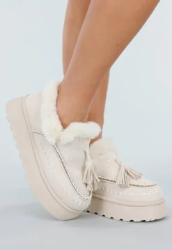 Beige Loafers met Faux Fur