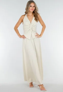 Beige Maxi Halter Set met Geknoopte Top