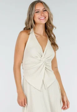 Beige Maxi Halter Set met Geknoopte Top