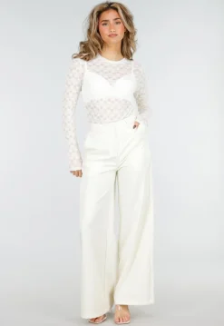 Beige Mesh Body met Lange Mouwen met Stretch