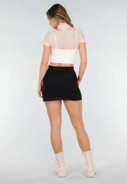Beige Mesh Top met Ingewerkte Pads en Stretch