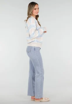 Beige met Blauw Gestreepte Polo Trui