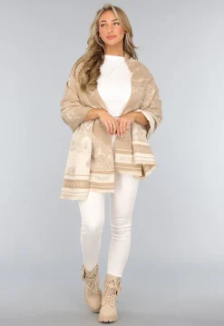 Beige Omslag Sjaal met Print