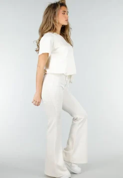 Beige One Shoulder Top met Ingewerkte Top en Stretch