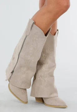 Beige Overlap Cowboylaarzen met Borduursel