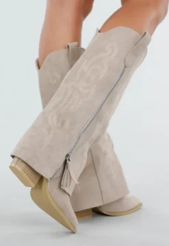 Beige Overlap Cowboylaarzen met Borduursel