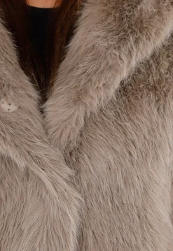 Beige Oversized Faux Fur Jas met Capuchon