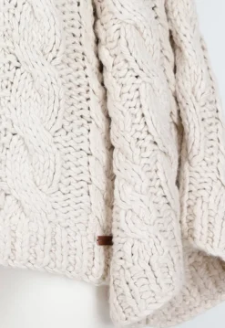 Beige Oversized Kabeltrui met Wijde Mouwen